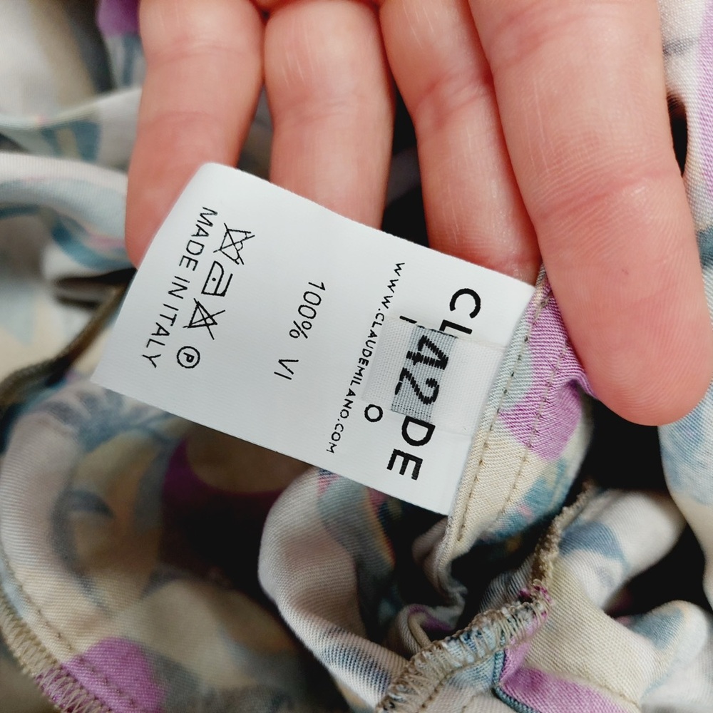 Claude Milano Multicolor Abstract Print Button Front Long Sleeve Midi Dress P446 - Picture 7 of 8